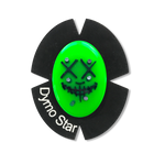 The Purge Kunststoff Knieschleifer in grün mit schwarzem Face. Das Lederklett besteht aus Wildleder und einem DymoStar Schriftzug. Das Titan sorgt für starke Funken.