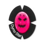 Pinker Smiley Kunststoff Knieschleifer mit Titan und einem Leder Klettpad auf dem DymoStar steht